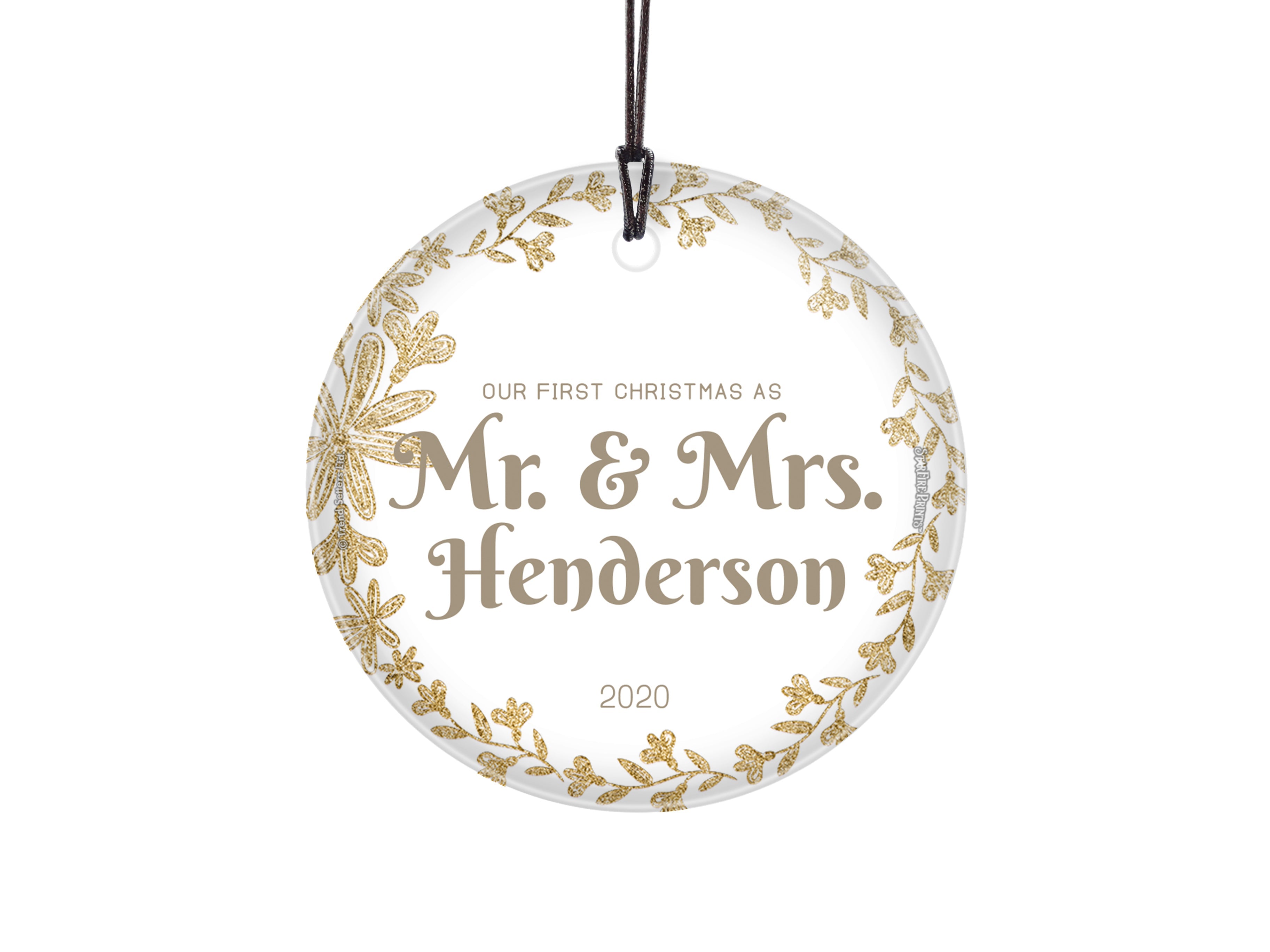 Christmas Collection (Gold Wreath - Personalized) StarFire Prints Hanging Glass Print SPCIR1137
