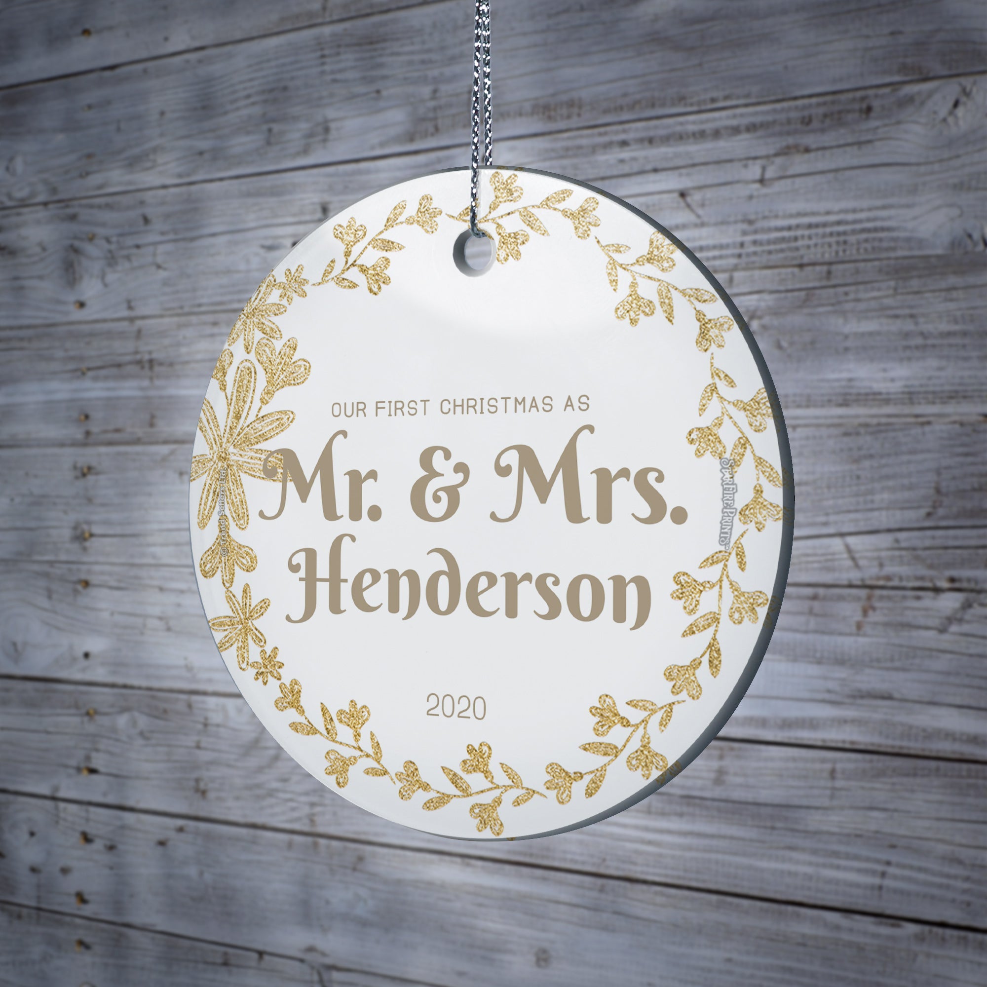 Christmas Collection (Gold Wreath - Personalized) StarFire Prints Hanging Glass Print SPCIR1137