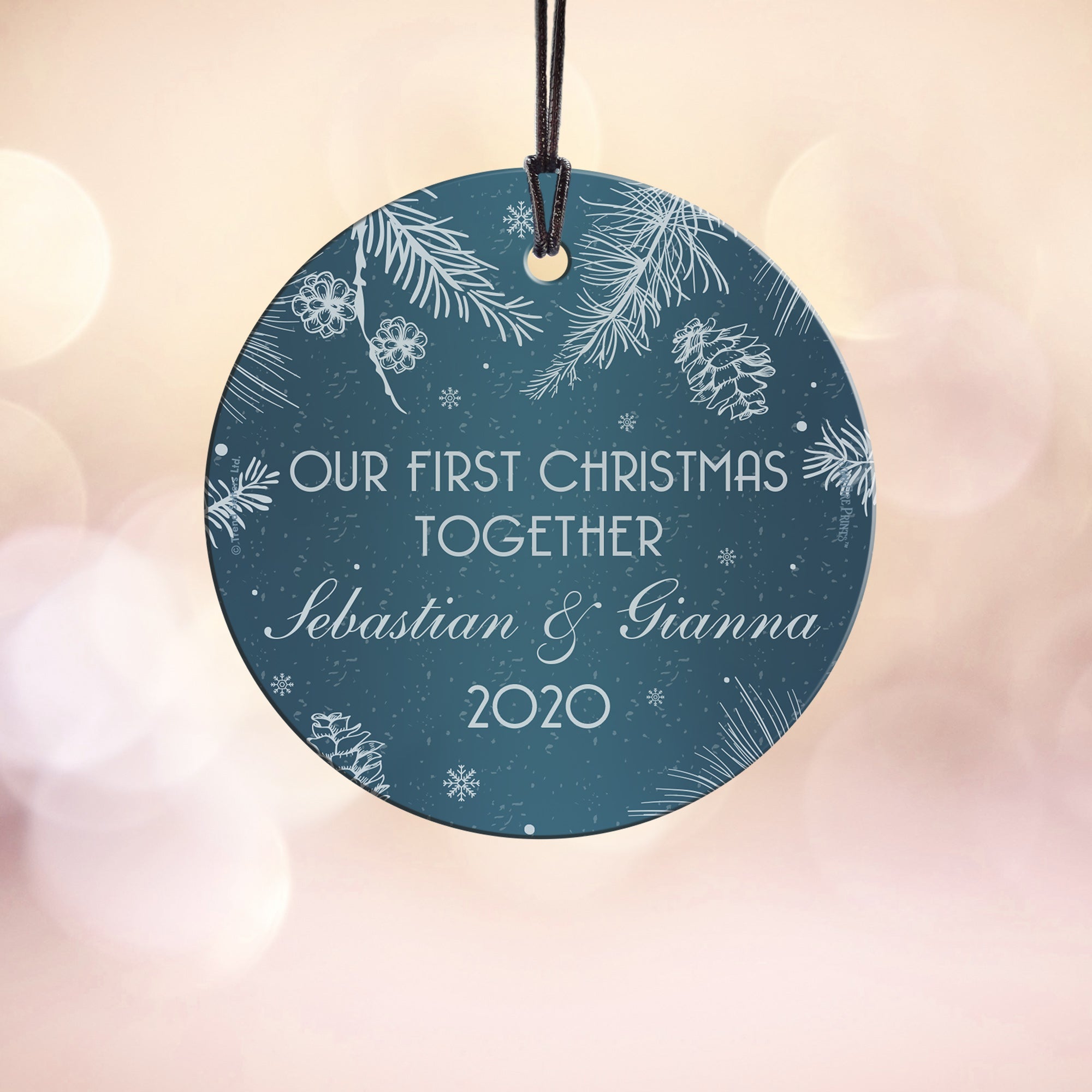 Christmas Collection (Blue Christmas - Personalized) StarFire Prints Hanging Glass Print SPCIR1139