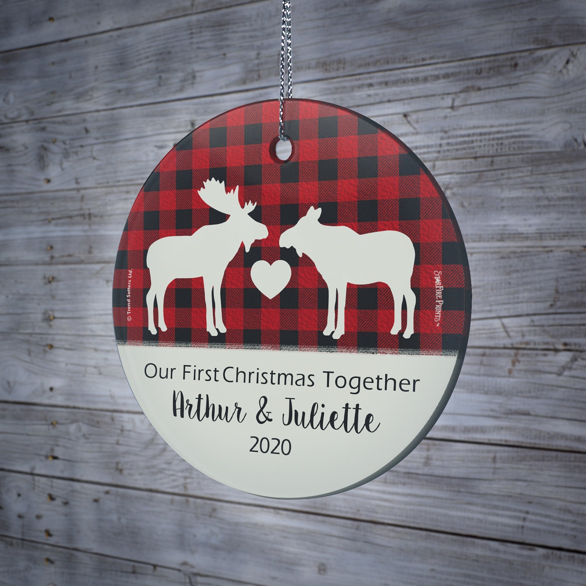 Christmas Collection (Moose Christmas - Personalized) StarFire Prints Hanging Glass Print SPCIR1147