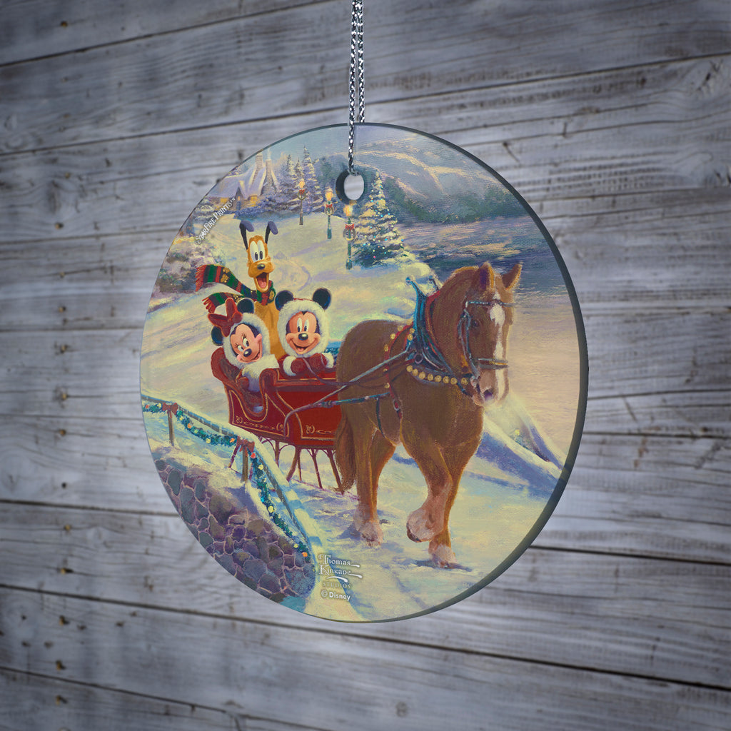 Disney (Mickey and Minnie Evening Sleigh Ride Mickey and Minnie) StarFire Prints™ Hanging Glass Print SPCIR1174