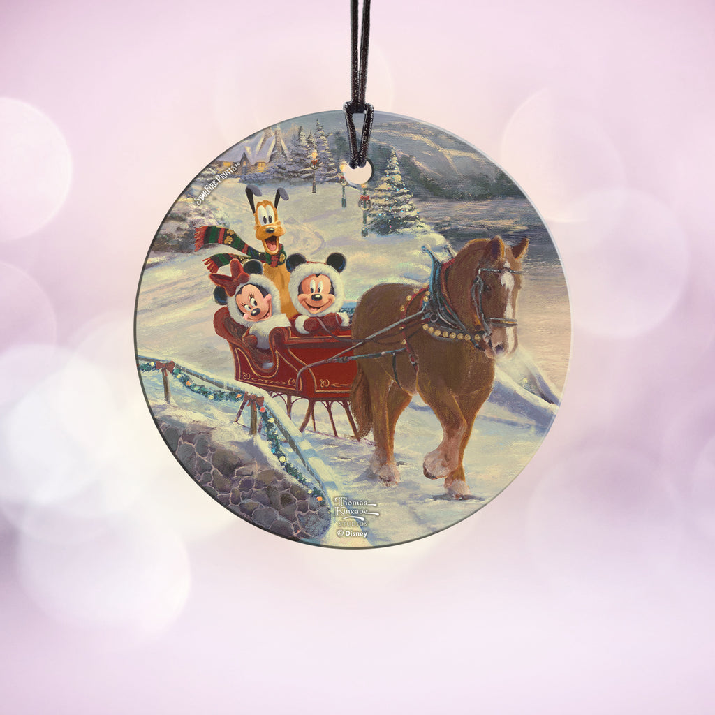 Disney (Mickey and Minnie Evening Sleigh Ride Mickey and Minnie) StarFire Prints™ Hanging Glass Print SPCIR1174