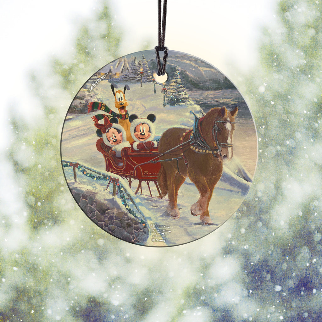 Disney (Mickey and Minnie Evening Sleigh Ride Mickey and Minnie) StarFire Prints™ Hanging Glass Print SPCIR1174