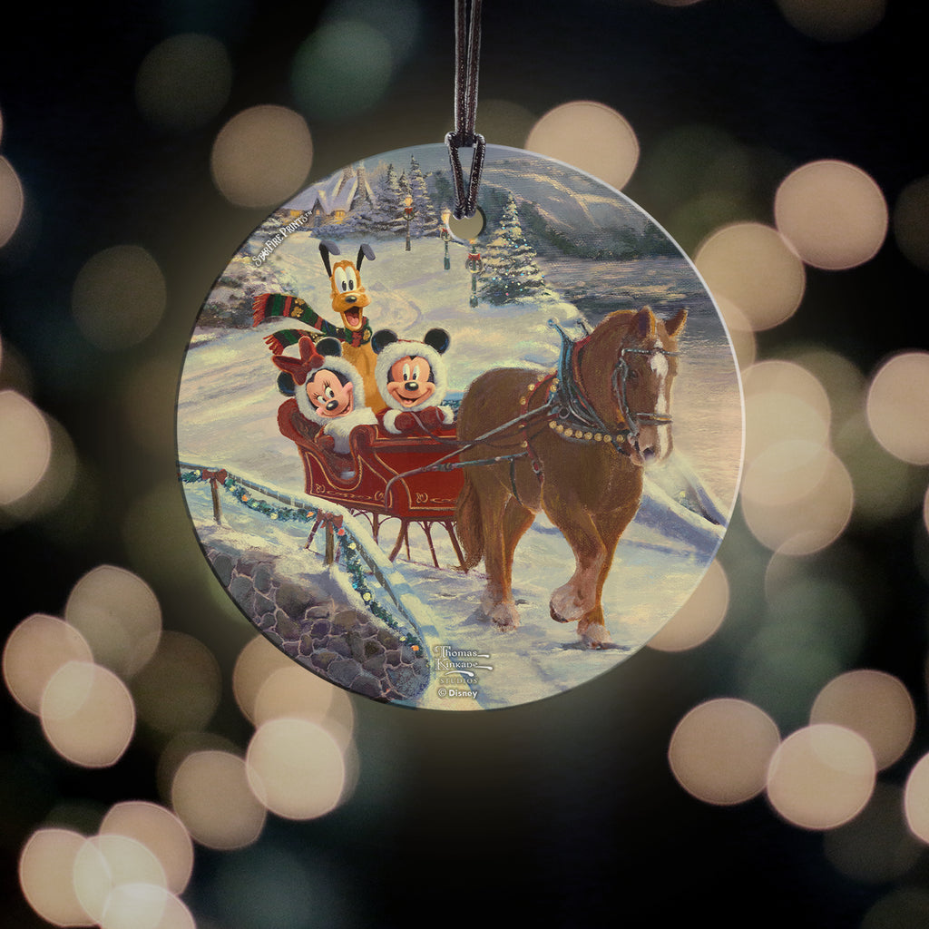 Disney (Mickey and Minnie Evening Sleigh Ride Mickey and Minnie) StarFire Prints™ Hanging Glass Print SPCIR1174