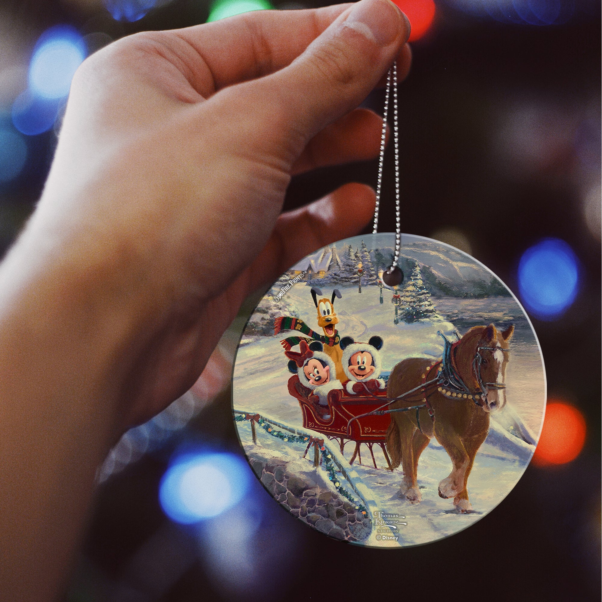 Disney (Mickey and Minnie Evening Sleigh Ride Mickey and Minnie) StarFire Prints™ Hanging Glass Print SPCIR1174