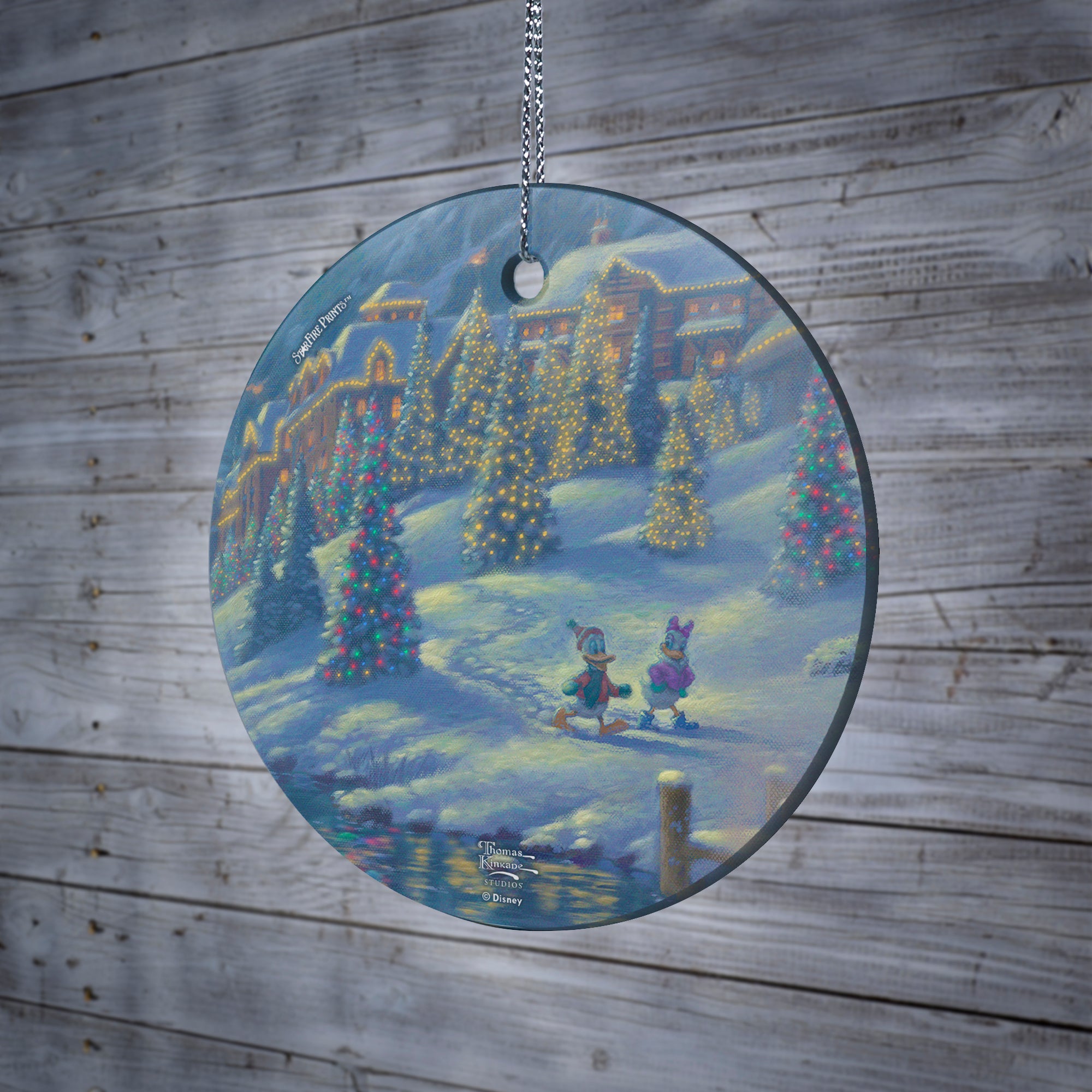 Disney (Mickey and Minnie Christmas Lodge - Donald and Daisy) StarFire Prints™ Hanging Glass Print SPCIR1180