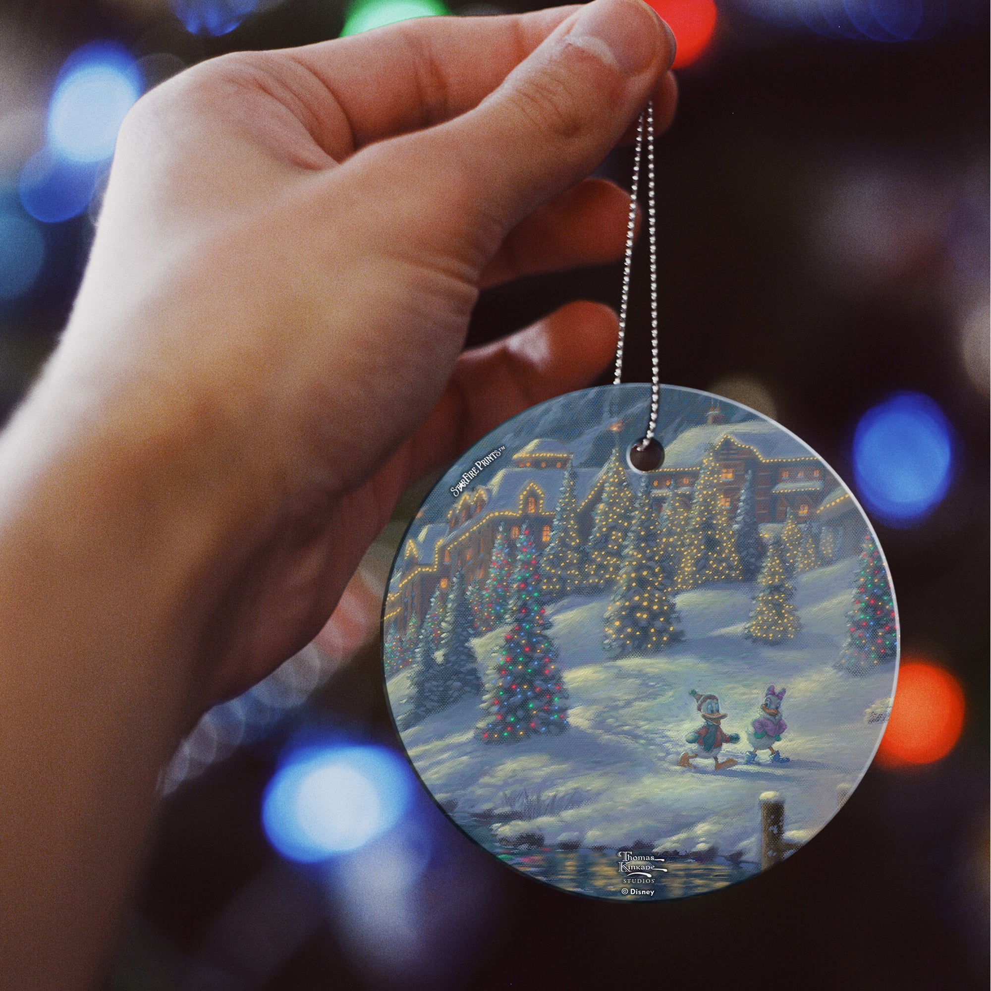 Disney (Mickey and Minnie Christmas Lodge - Donald and Daisy) StarFire Prints™ Hanging Glass Print SPCIR1180