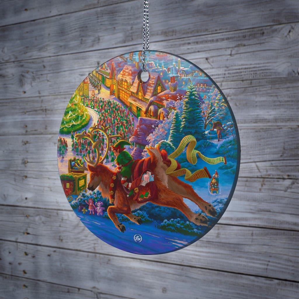 Zac Kinkade (Santas North Pole - Reindeer) StarFire Prints™ Hanging Glass Print SPCIR1206