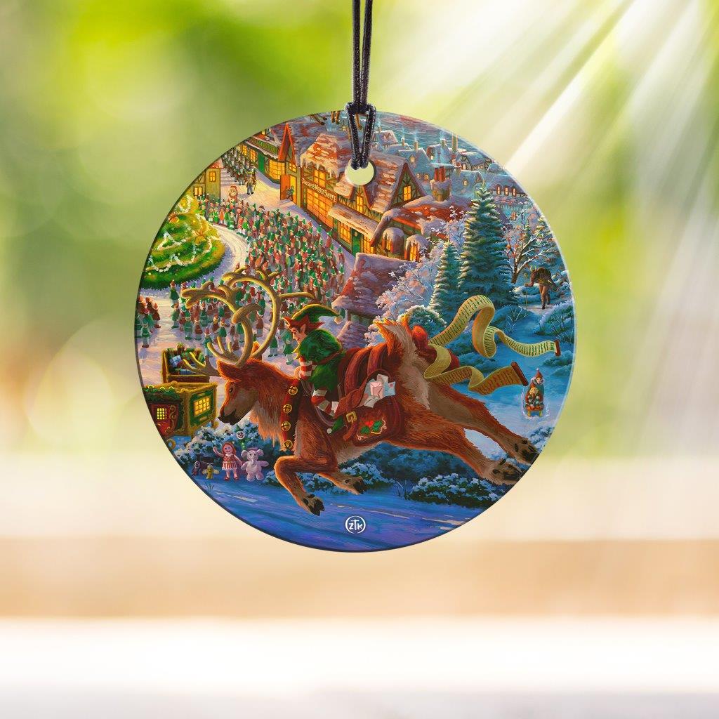 Zac Kinkade (Santas North Pole - Reindeer) StarFire Prints™ Hanging Glass Print SPCIR1206