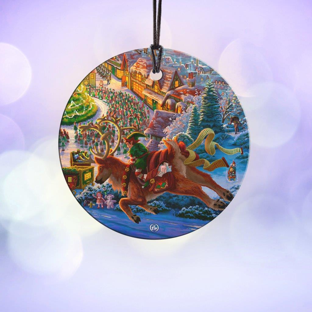 Zac Kinkade (Santas North Pole - Reindeer) StarFire Prints™ Hanging Glass Print SPCIR1206