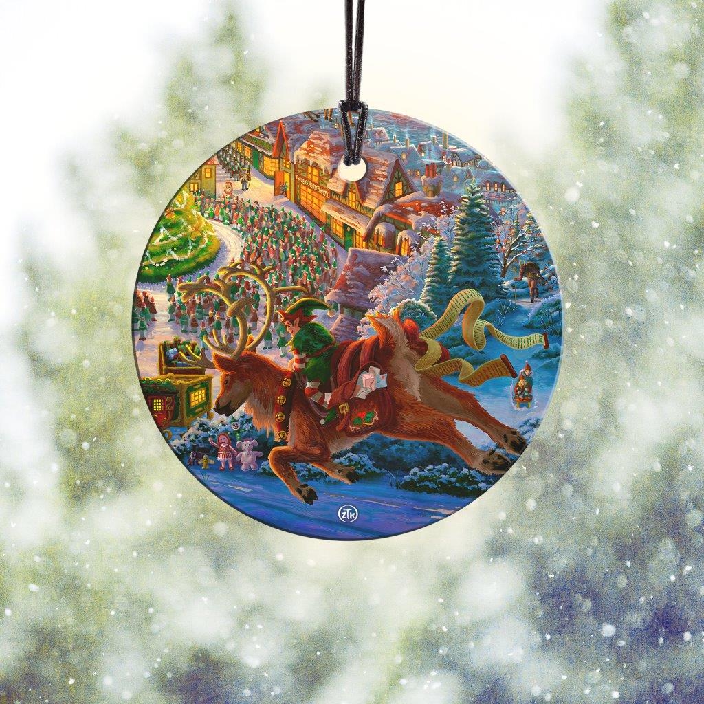 Zac Kinkade (Santas North Pole - Reindeer) StarFire Prints™ Hanging Glass Print SPCIR1206