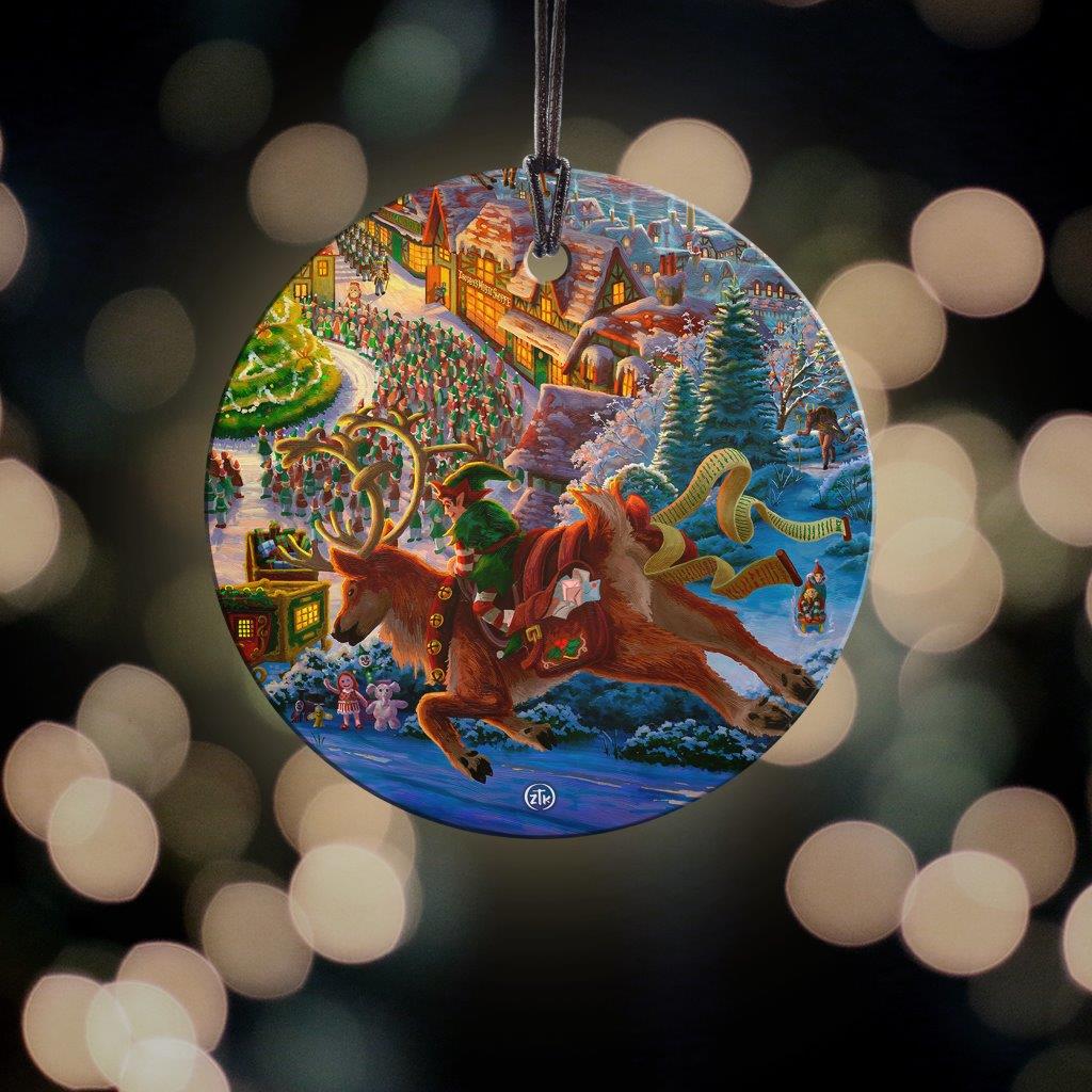 Zac Kinkade (Santas North Pole - Reindeer) StarFire Prints™ Hanging Glass Print SPCIR1206