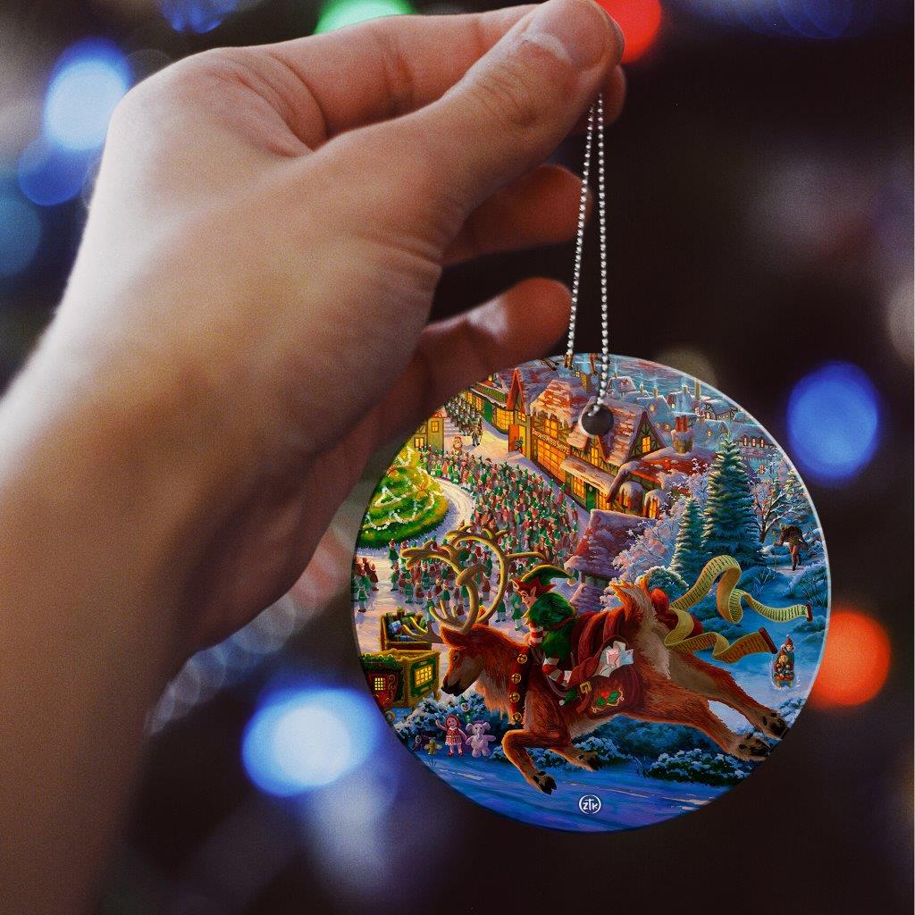 Zac Kinkade (Santas North Pole - Reindeer) StarFire Prints™ Hanging Glass Print SPCIR1206