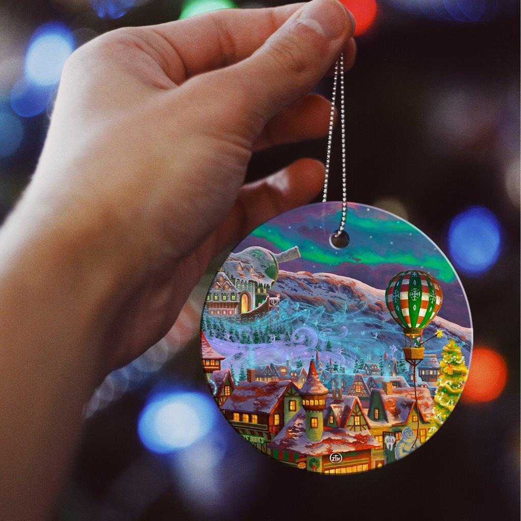 Zac Kinkade (Santas North Pole - Hot Air Balloon) StarFire Prints™ Hanging Glass Print SPCIR1207