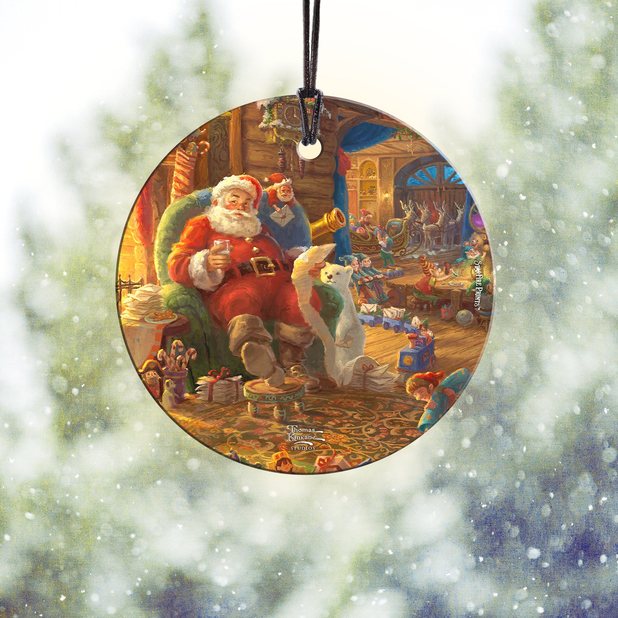 Thomas Kinkade Studios (Santas Workshop - Santa) StarFire Prints™ Hanging Glass Print SPCIR1215