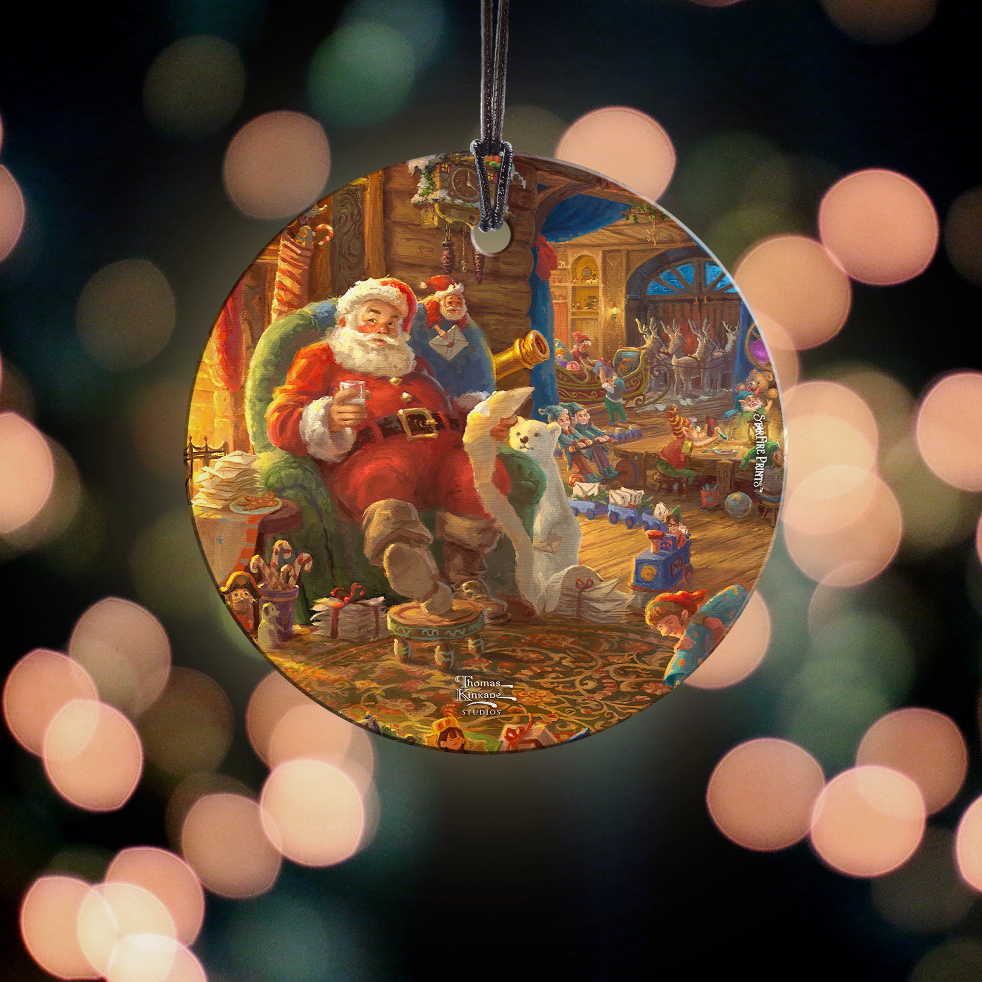 Thomas Kinkade Studios (Santas Workshop - Santa) StarFire Prints™ Hanging Glass Print SPCIR1215