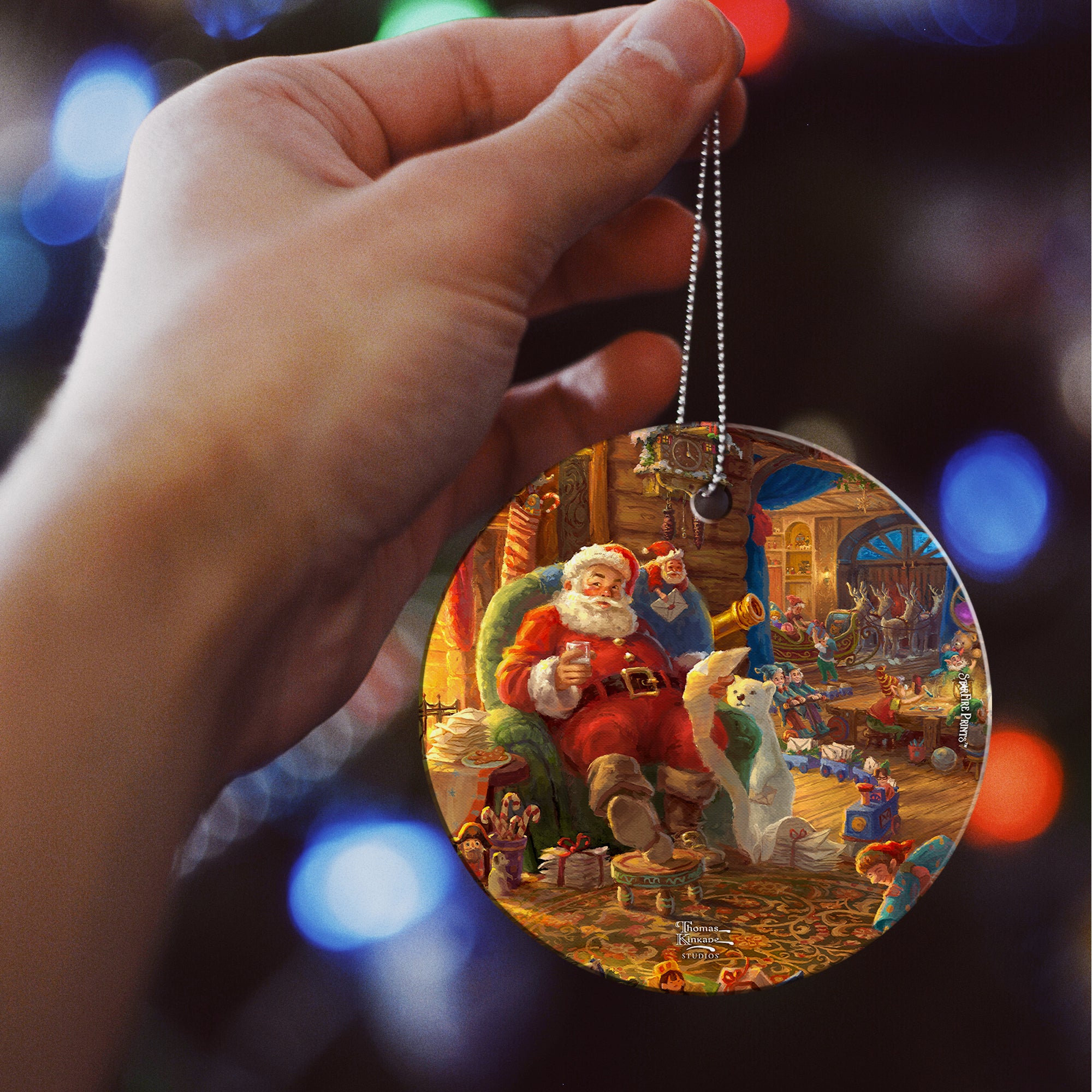 Thomas Kinkade Studios (Santas Workshop - Santa) StarFire Prints™ Hanging Glass Print SPCIR1215