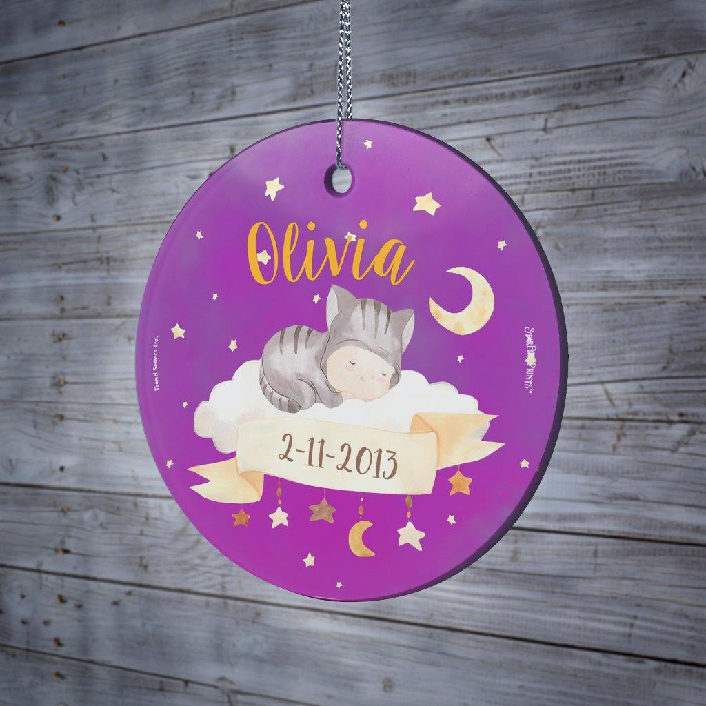 Baby's First Christmas (Boho Baby - Customized)  StarFire Prints Hanging Glass Print SPCIR1249