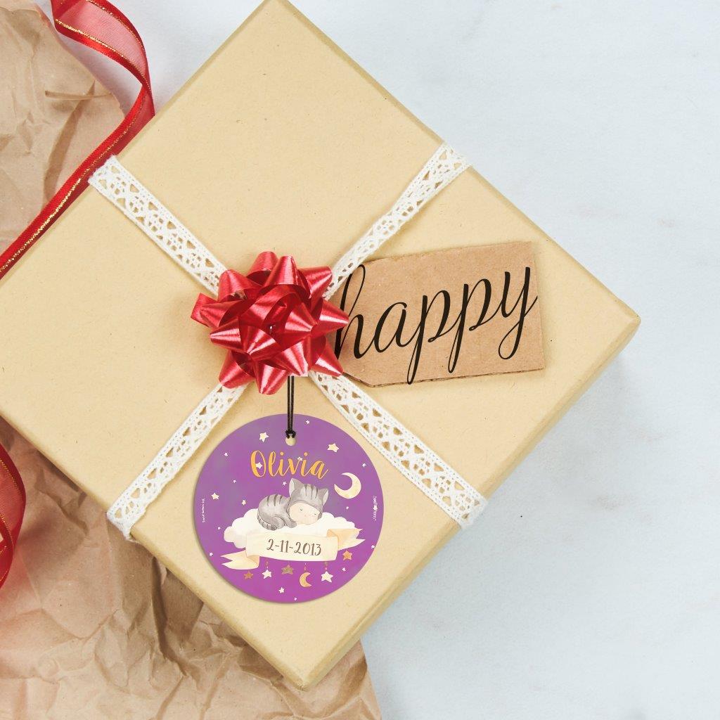 Baby's First Christmas (Boho Baby - Customized)  StarFire Prints Hanging Glass Print SPCIR1249