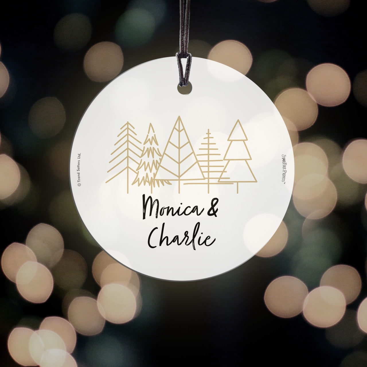 Christmas Collection (Christmas Tree Doodles - Personalized) StarFire Prints Hanging Glass Print SPCIR1284