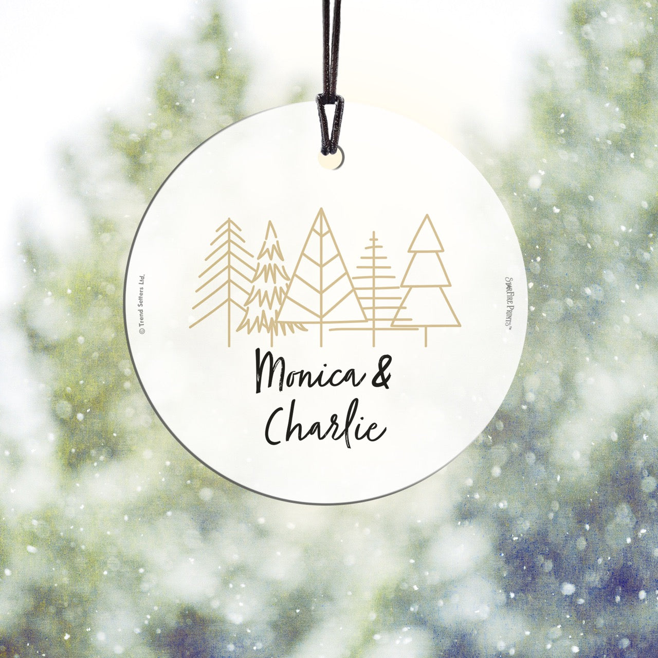 Christmas Collection (Christmas Tree Doodles - Personalized) StarFire Prints Hanging Glass Print SPCIR1284