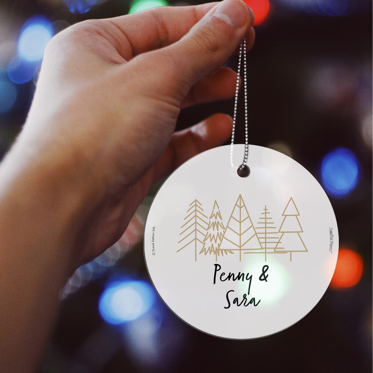 Christmas Collection (Christmas Tree Doodles - Personalized) StarFire Prints Hanging Glass Print SPCIR1284