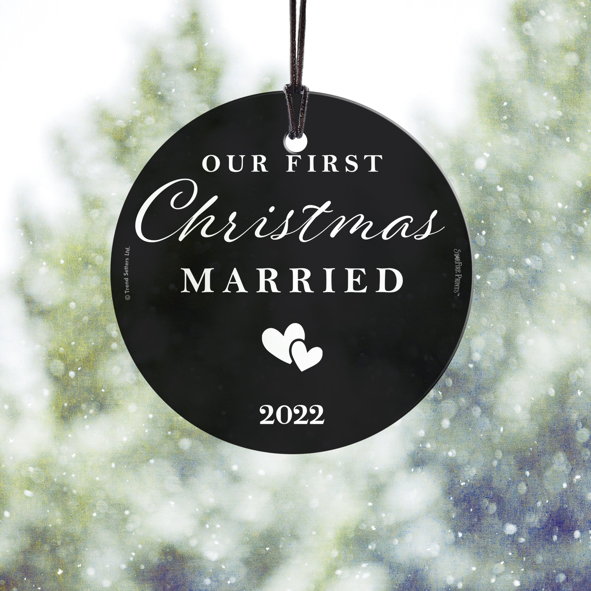 Wedding Collection (Minimalist Hearts - Personalized) StarFire Prints Hanging Glass Print