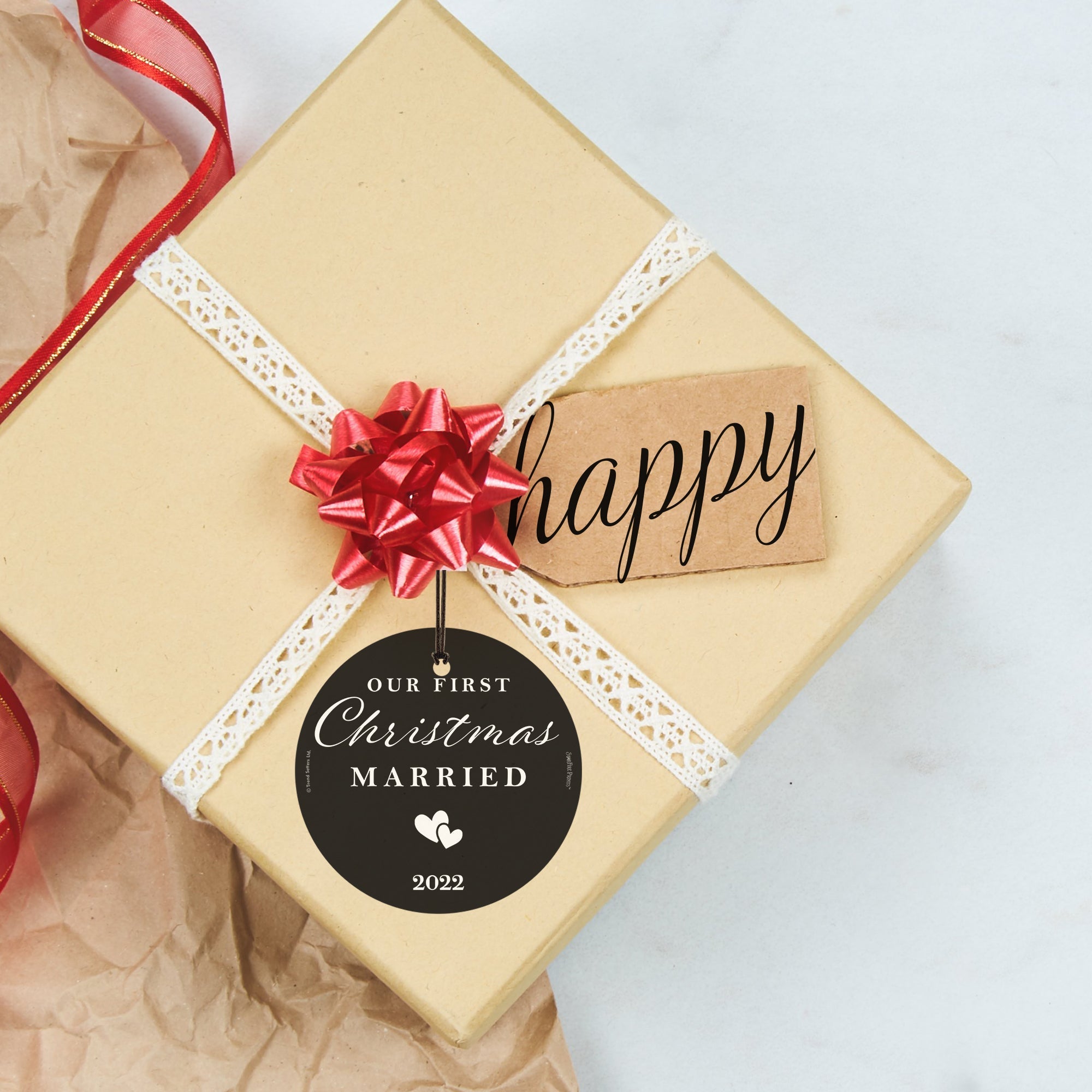 Wedding Collection (Minimalist Hearts - Personalized) StarFire Prints Hanging Glass Print