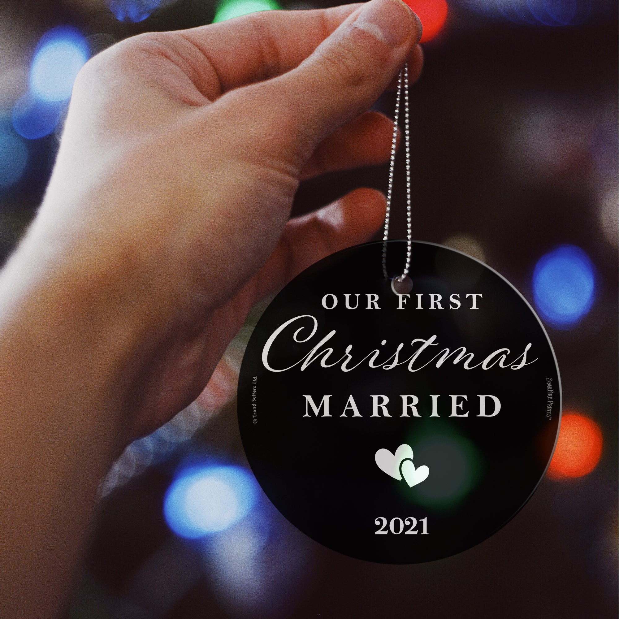 Wedding Collection (Minimalist Hearts - Personalized) StarFire Prints Hanging Glass Print