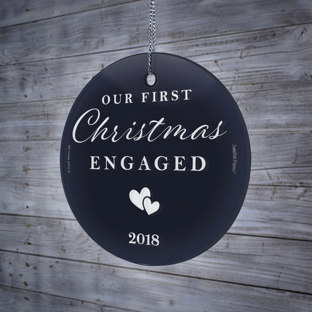 Engagement Collection (Minimalist Hearts - Personalized) StarFire Prints Hanging Glass Print SPCIR1287