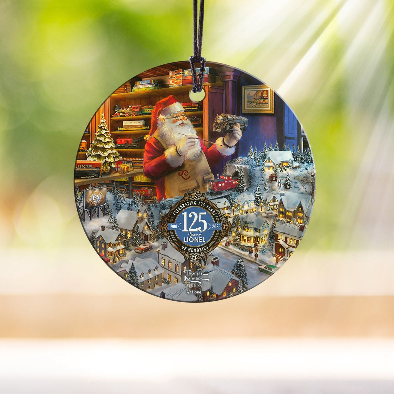 Thomas Kinkade (Lionel - Santa's Final Touch, A Lionel Legacy) StarFire Prints™ Hanging Glass Print SPCIR1326