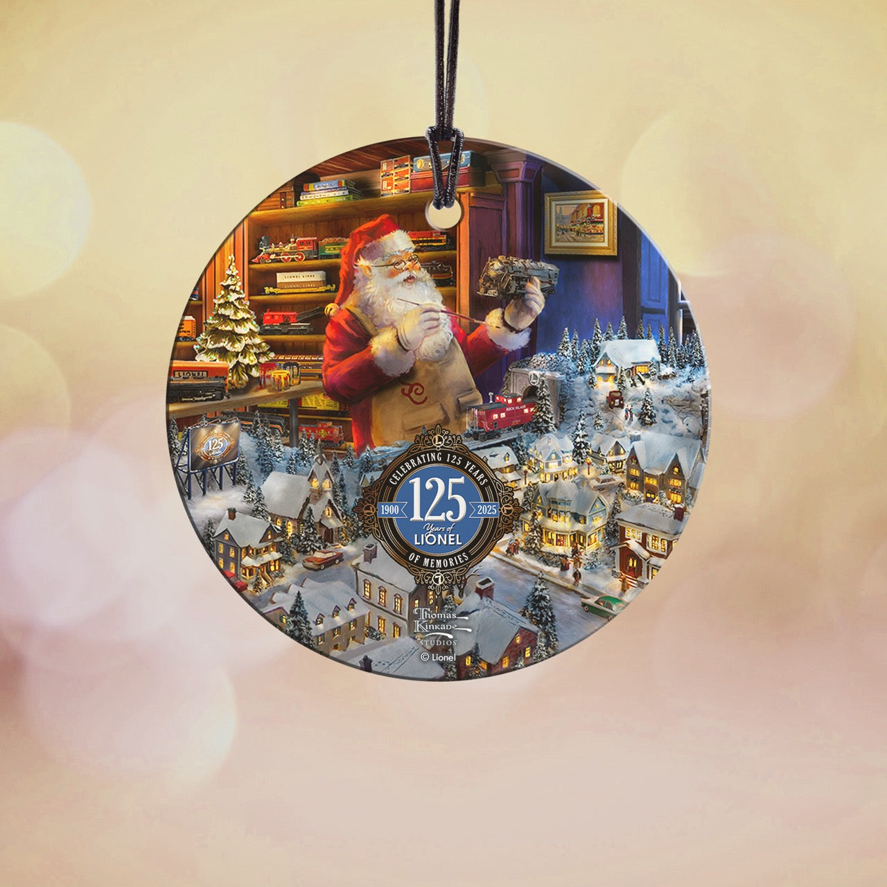 Thomas Kinkade (Lionel - Santa's Final Touch, A Lionel Legacy) StarFire Prints™ Hanging Glass Print SPCIR1326