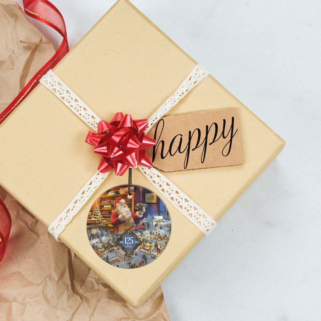 Thomas Kinkade (Lionel - Santa's Final Touch, A Lionel Legacy) StarFire Prints™ Hanging Glass Print SPCIR1326