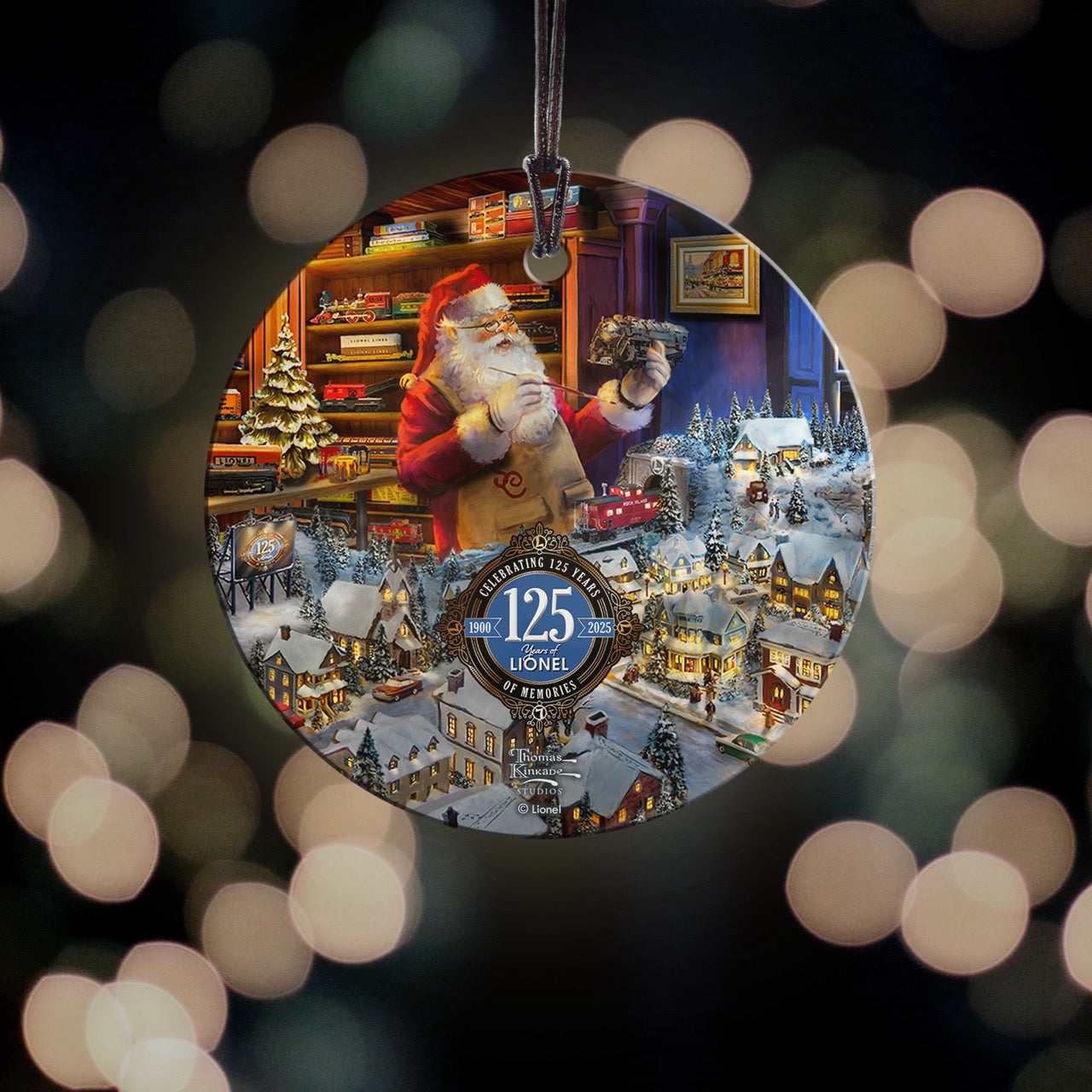 Thomas Kinkade (Lionel - Santa's Final Touch, A Lionel Legacy) StarFire Prints™ Hanging Glass Print SPCIR1326