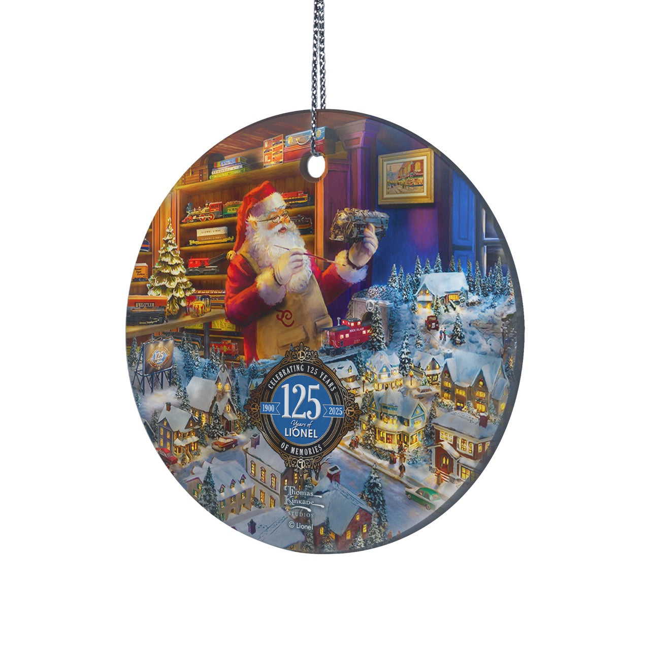 Thomas Kinkade (Lionel - Santa's Final Touch, A Lionel Legacy) StarFire Prints™ Hanging Glass Print SPCIR1326
