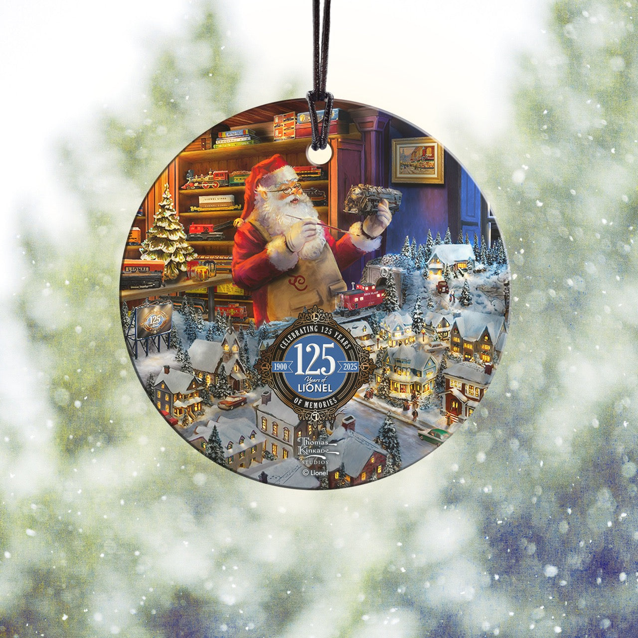 Thomas Kinkade (Lionel - Santa's Final Touch, A Lionel Legacy) StarFire Prints™ Hanging Glass Print SPCIR1326