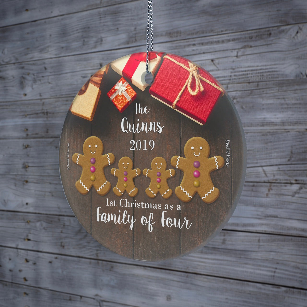 Christmas Collection (First Christmas as a Family Of Four - Personalized) StarFire Prints™ Hanging Glass Print SPCIR1331
