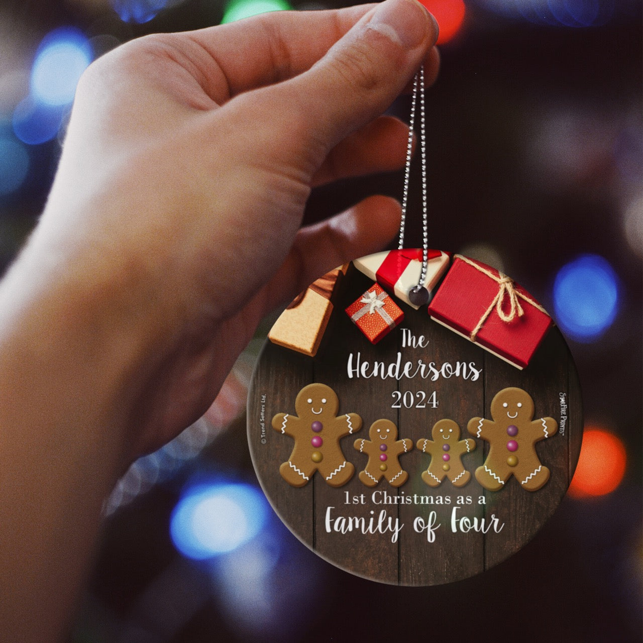 Christmas Collection (First Christmas as a Family Of Four - Personalized) StarFire Prints™ Hanging Glass Print SPCIR1331