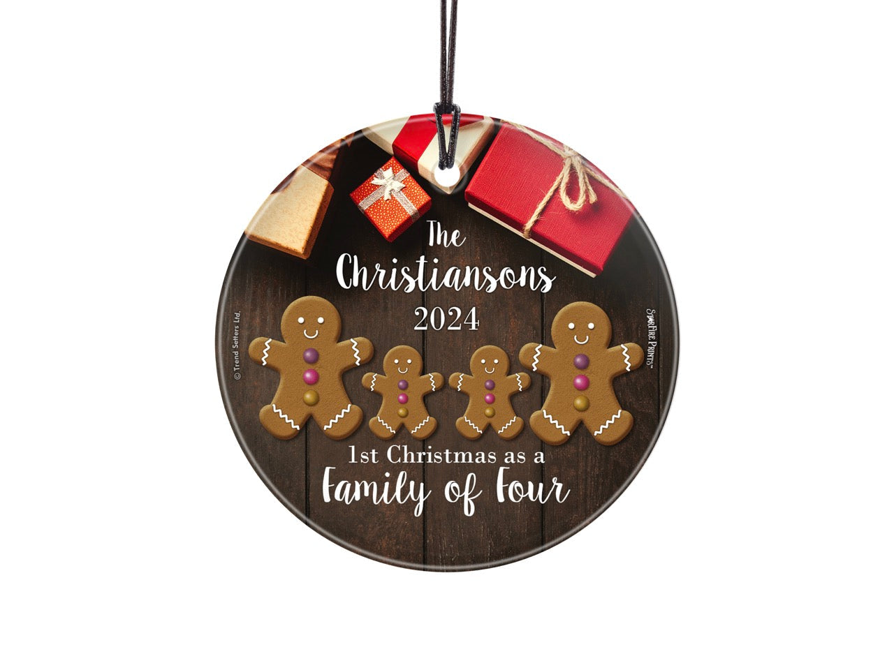 Christmas Collection (First Christmas as a Family Of Four - Personalized) StarFire Prints™ Hanging Glass Print SPCIR1331