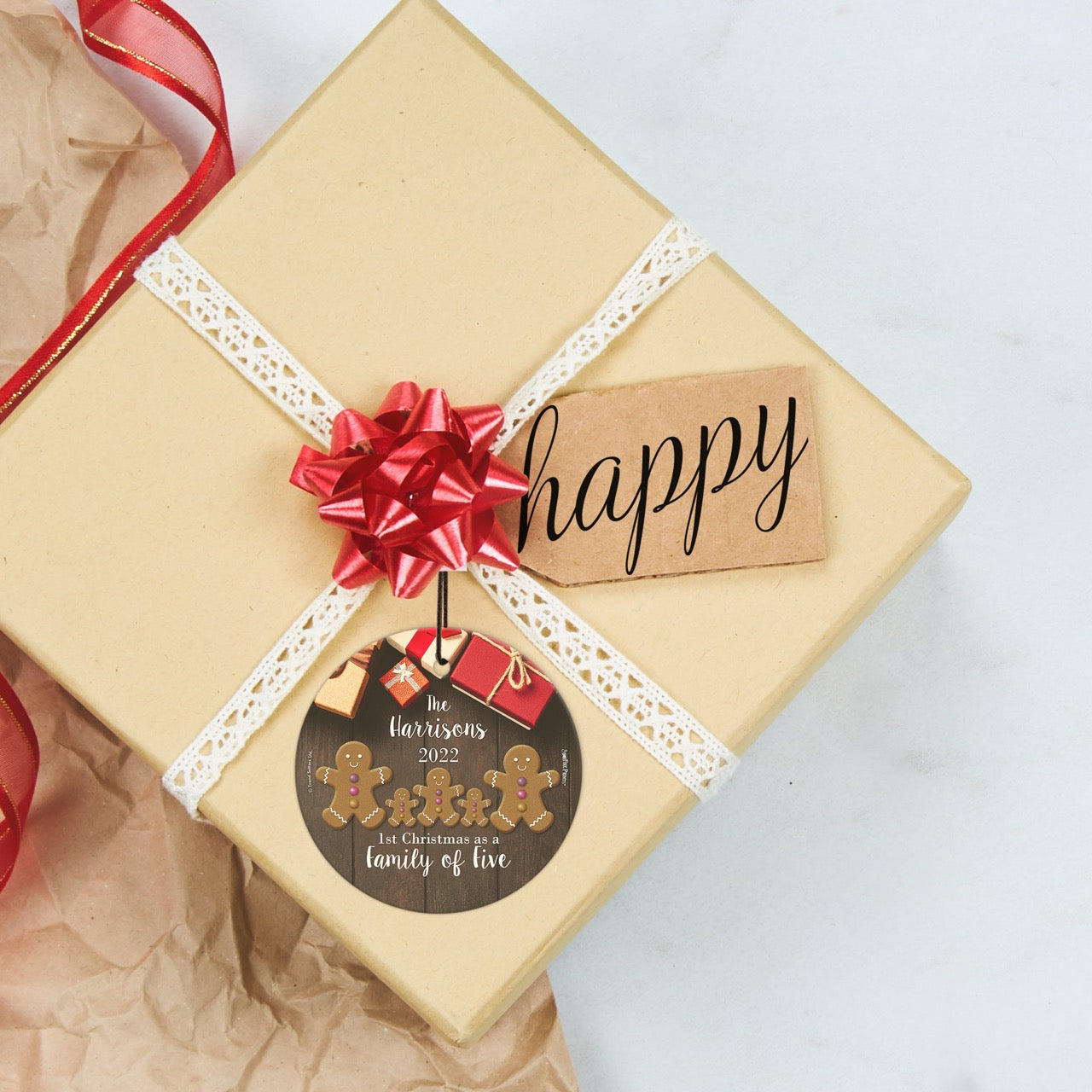 Christmas Collection (First Christmas as a Family Of Five - Personalized) StarFire Prints™ Hanging Glass Print SPCIR1332