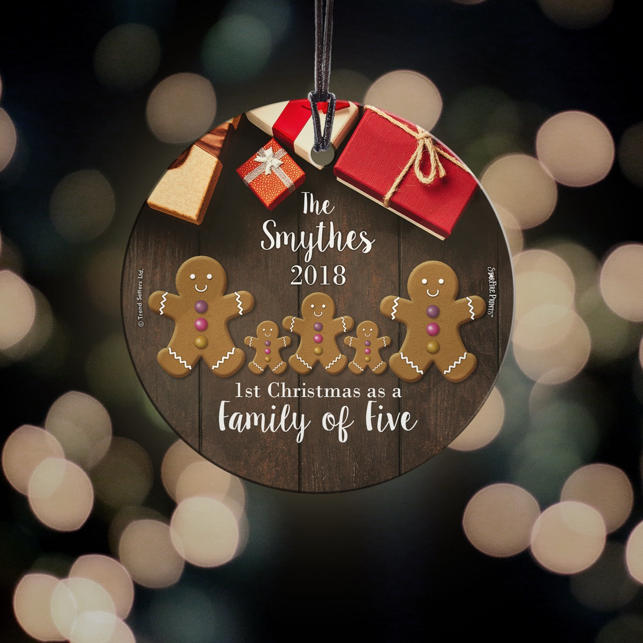 Christmas Collection (First Christmas as a Family Of Five - Personalized) StarFire Prints™ Hanging Glass Print SPCIR1332