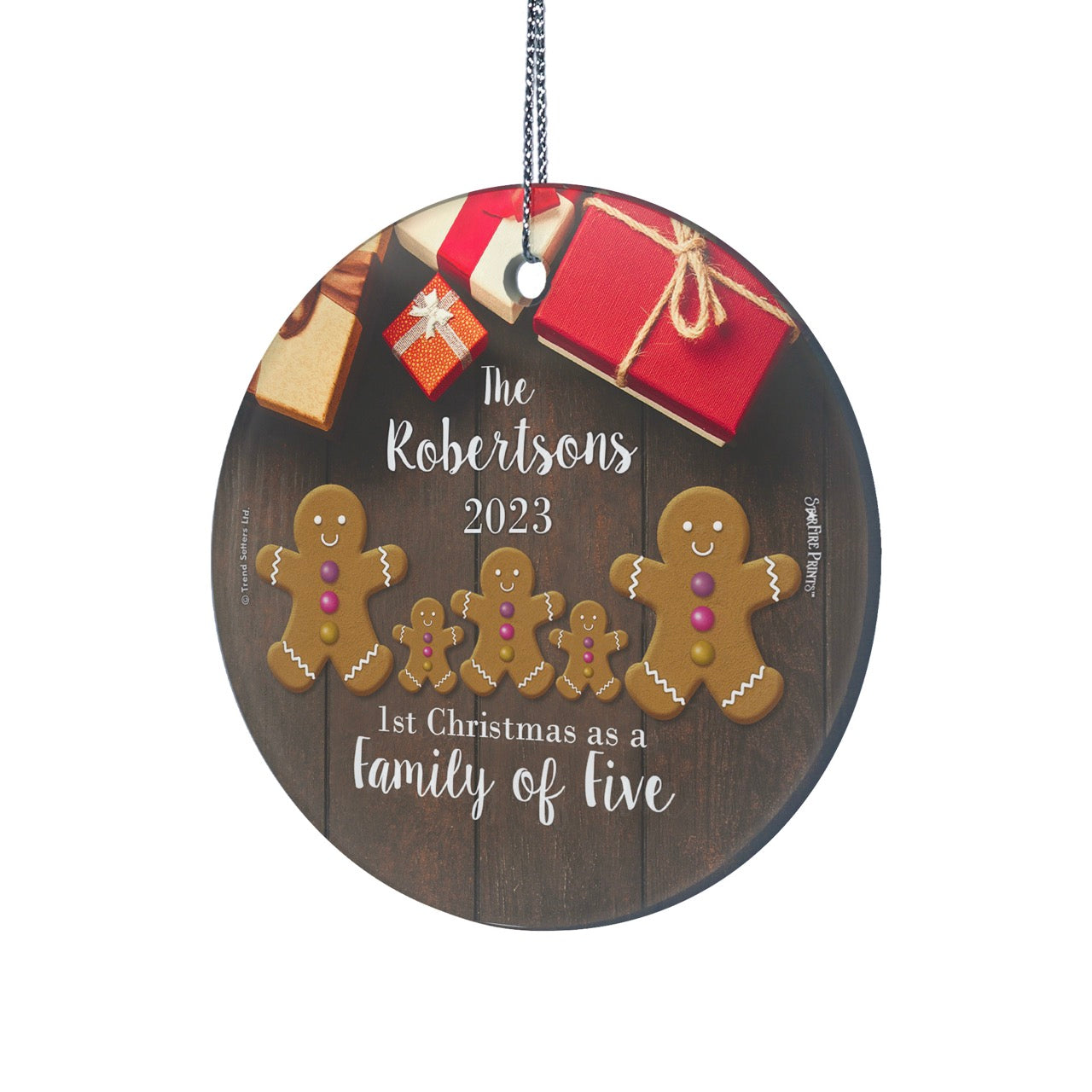 Christmas Collection (First Christmas as a Family Of Five - Personalized) StarFire Prints™ Hanging Glass Print SPCIR1332