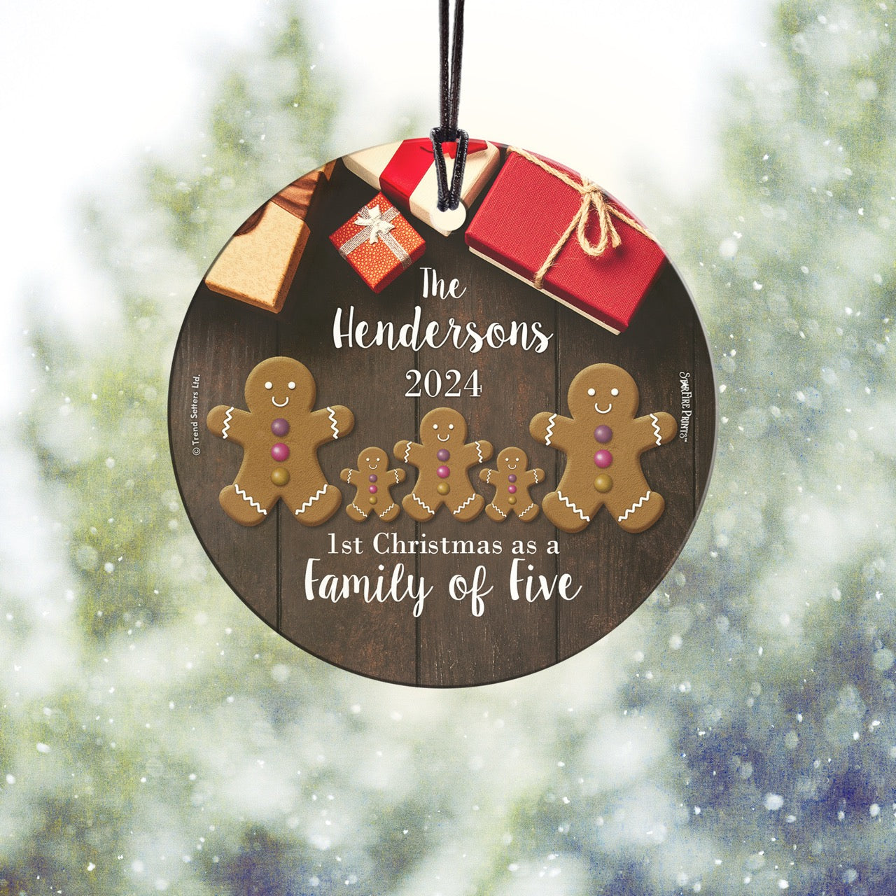 Christmas Collection (First Christmas as a Family Of Five - Personalized) StarFire Prints™ Hanging Glass Print SPCIR1332