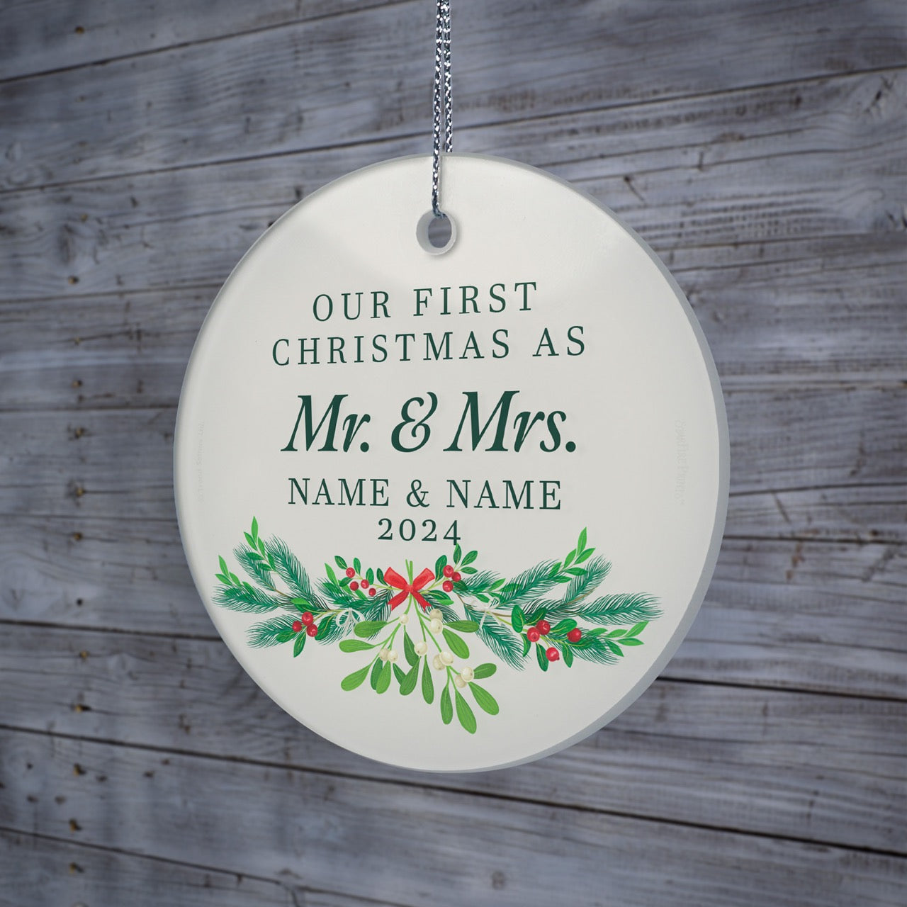 Trend Setters Original (Our First Mistletoe - Personalized) StarFire Prints Hanging Glass Print SPCIR1338