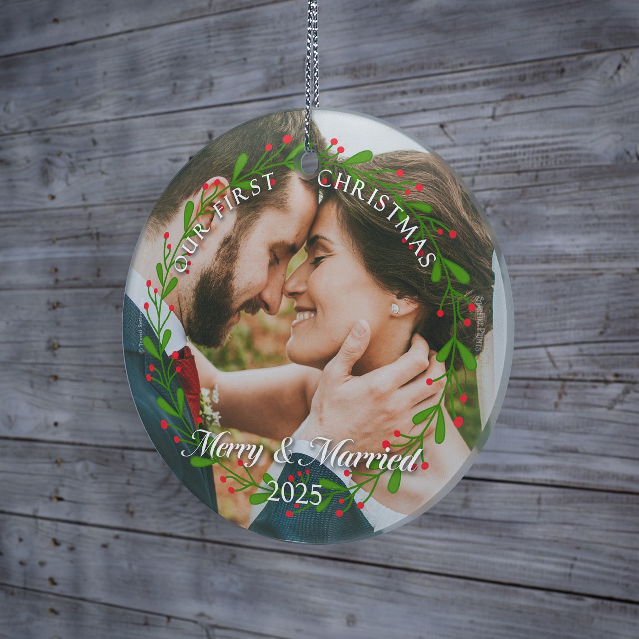 Trend Setters Original (Merry and Married) Personalized StarFire Prints™ Hanging Glass Print Photo Upload SPCIRU1365