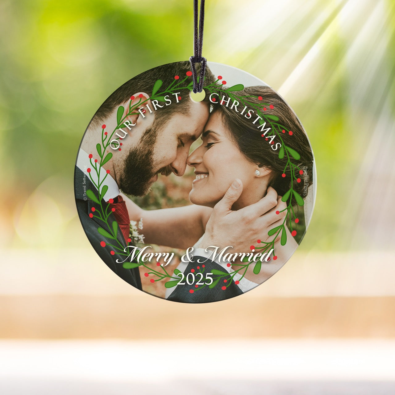Trend Setters Original (Merry and Married) Personalized StarFire Prints™ Hanging Glass Print Photo Upload SPCIRU1365