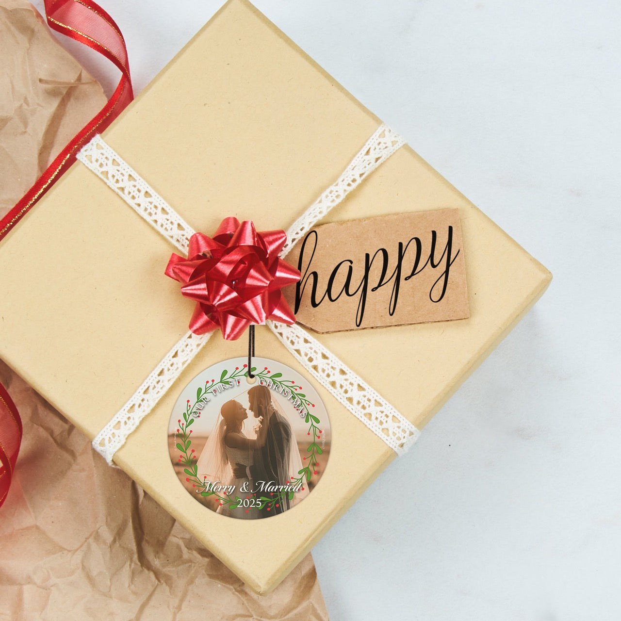 Trend Setters Original (Merry and Married) Personalized StarFire Prints™ Hanging Glass Print Photo Upload SPCIRU1365