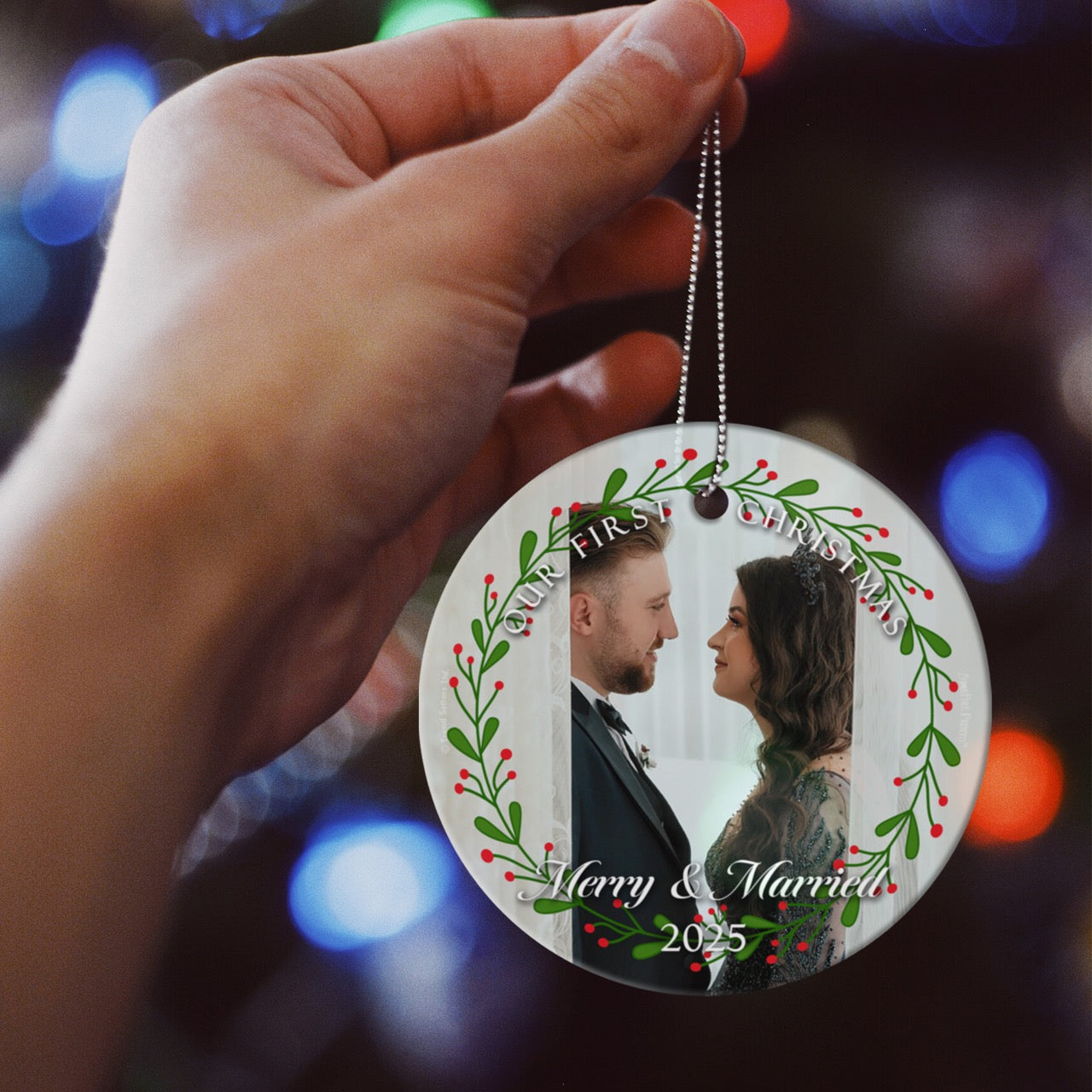 Trend Setters Original (Merry and Married) Personalized StarFire Prints™ Hanging Glass Print Photo Upload SPCIRU1365