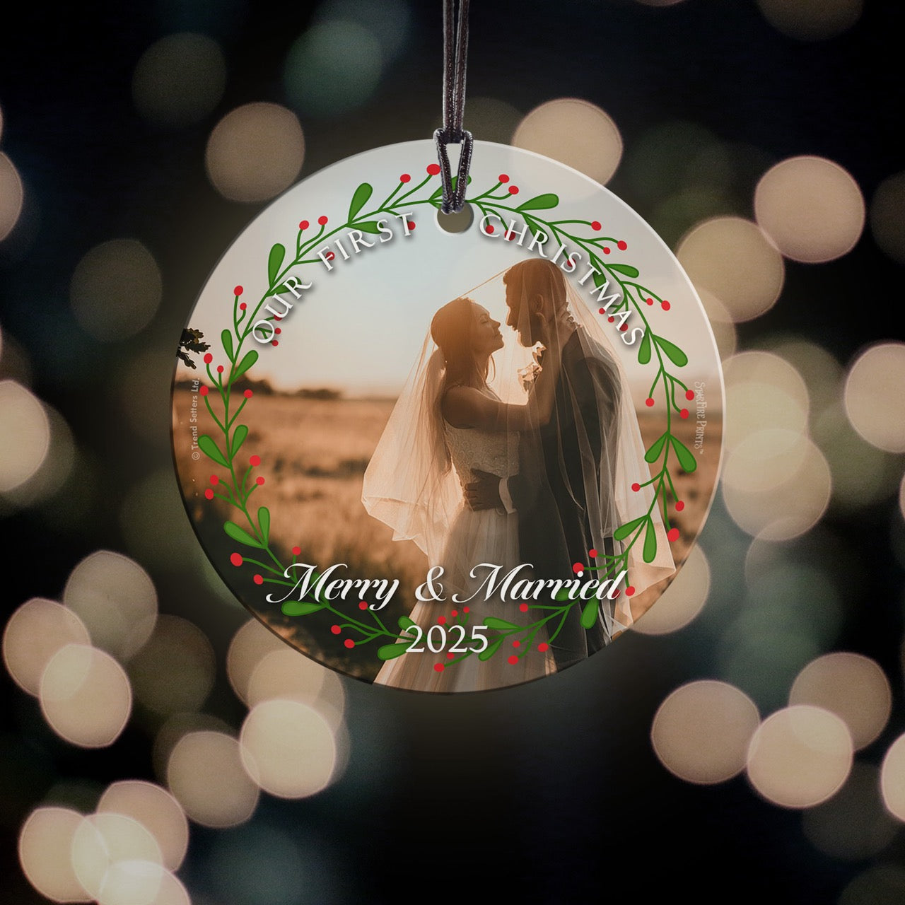 Trend Setters Original (Merry and Married) Personalized StarFire Prints™ Hanging Glass Print Photo Upload SPCIRU1365