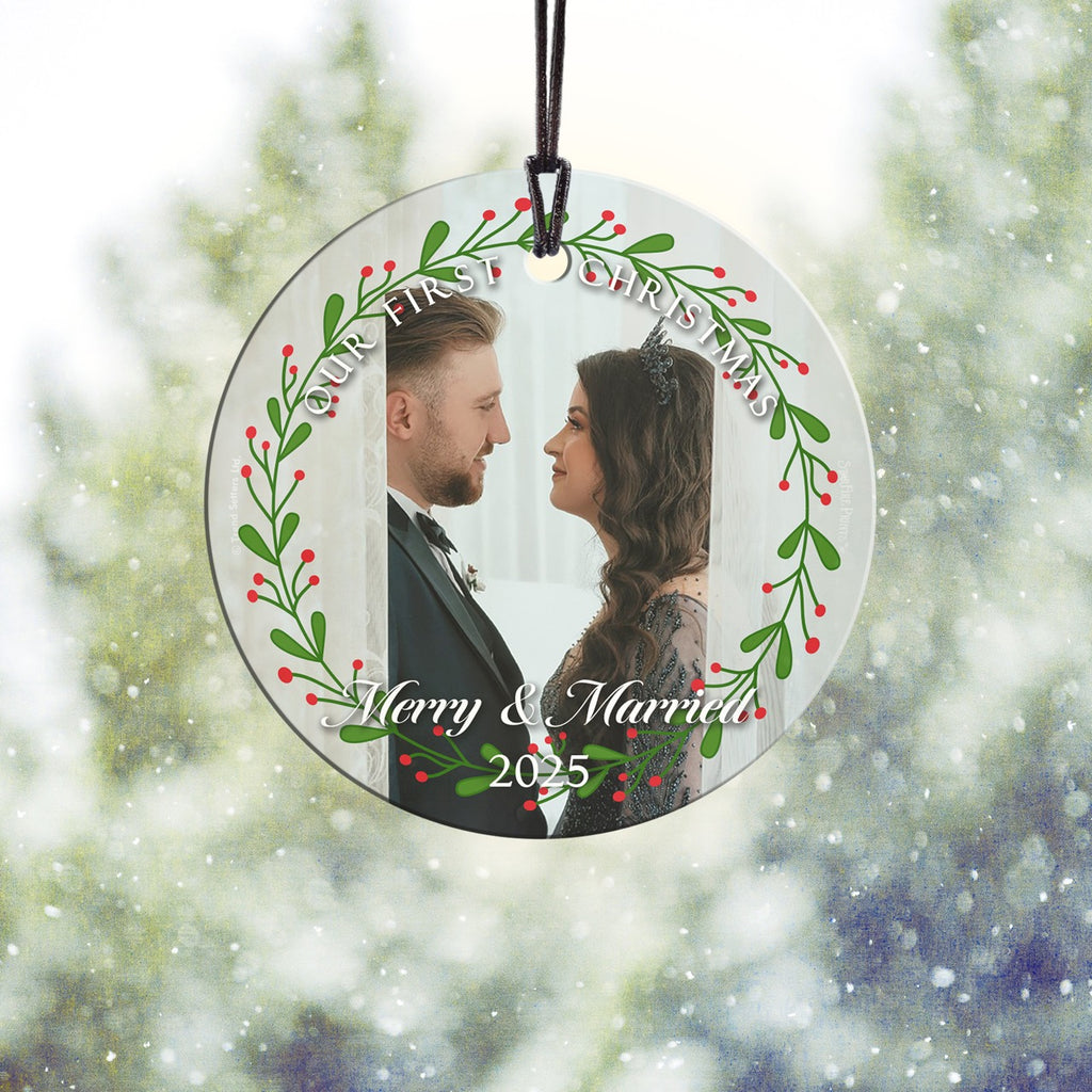 Trend Setters Original (Merry and Married) Personalized StarFire Prints™ Hanging Glass Print Photo Upload SPCIRU1365